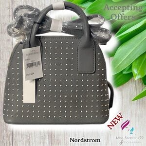 Nordstrom NEW - timeless Gray, gold Studded handbag with carry straps
